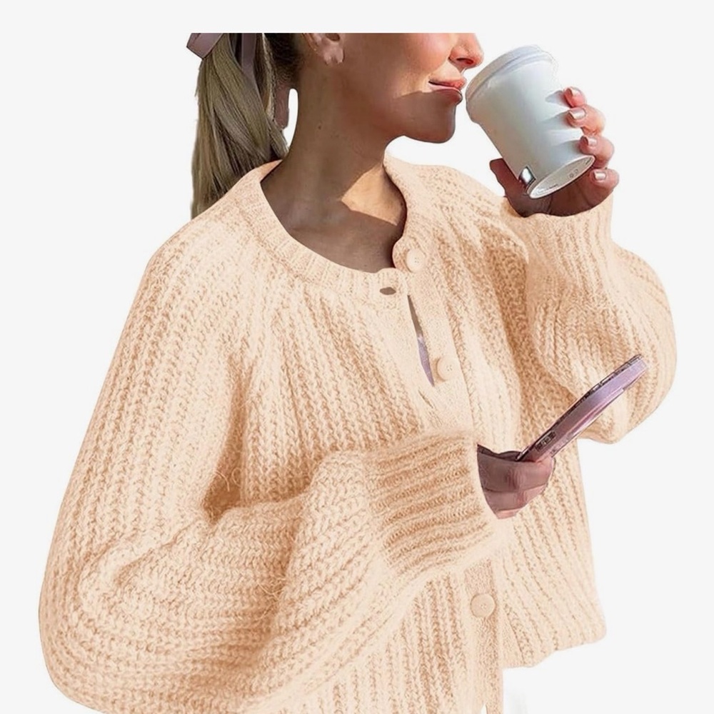 Cream Button-Up Knit Women's Sweater oversized trendy neutral bohemian classic